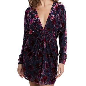 Rag & Bone NWT Eloise Mini Dress Purple Size 00 Burnout Velvet Long Sleeve Silk